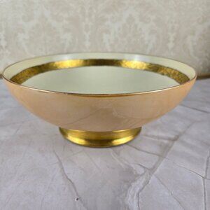 Haviland Porcelain Lusterware Serving Bowl Gold Floral Interior Stripe Vintage